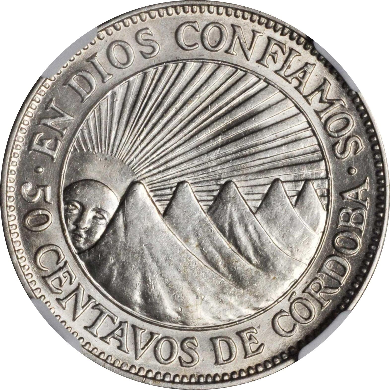 Nicaragua Coin Nicaraguan 50 Centavos Coin | Francisco Hernandez de Cordoba | Volcanoe | KM15 | 1912 - 1929