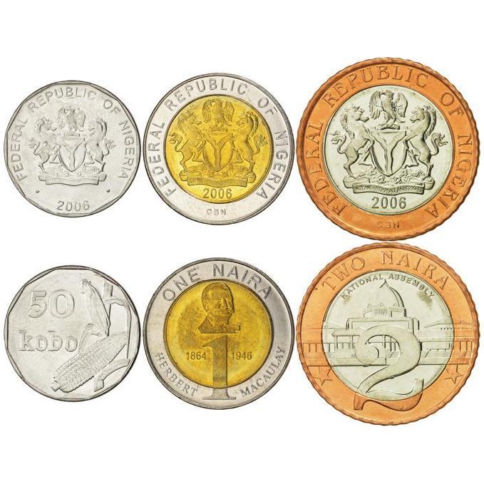 Nigeria | 3 Coin Set | 50 Kobo 1 2 Naira | 2006