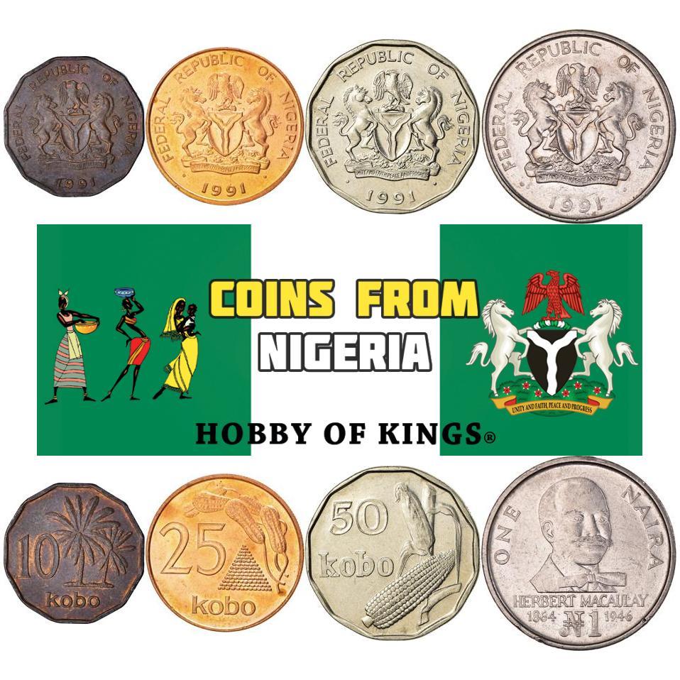 Nigeria | 4 Coin Set | 10 25 50 Kobo 1 Naira | 1991 - 1993