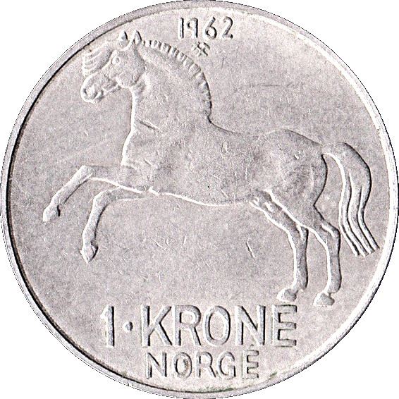 Norway 1 Krone - Olav V Coin KM409 1958 - 1973