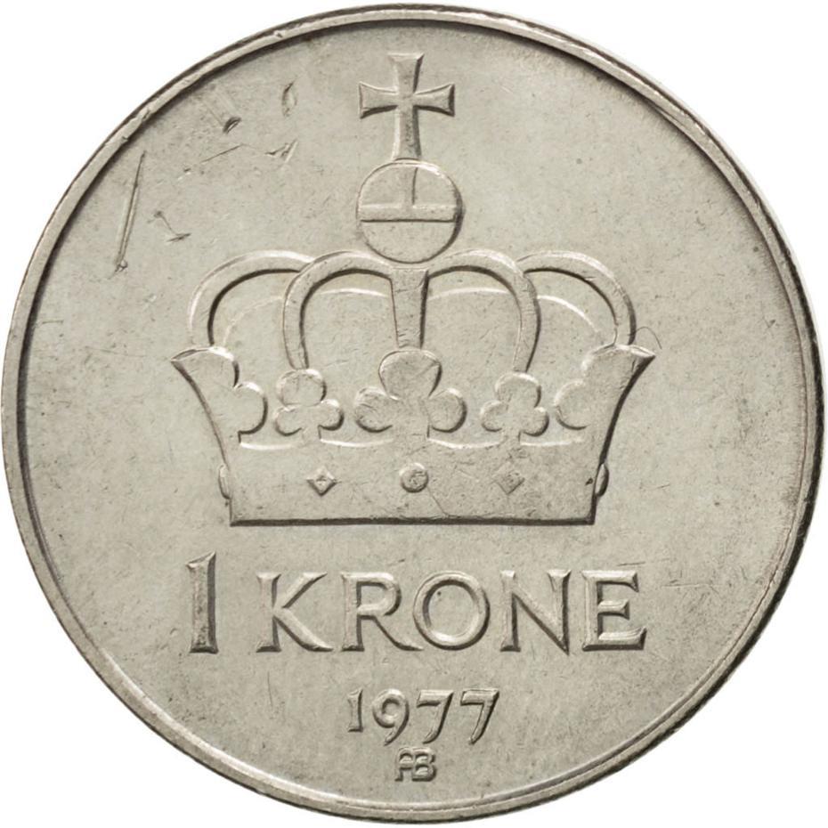 Norway 1 Krone - Olav V Coin KM419 1974 - 1991