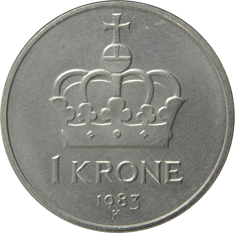 Norway 1 Krone - Olav V Coin KM419 1974 - 1991