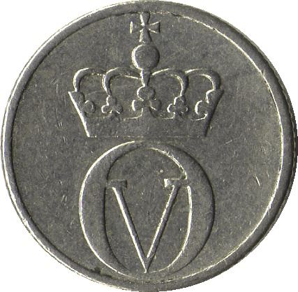 Norway 10 Øre - Olav V large letters Coin KM411 1959 - 1973