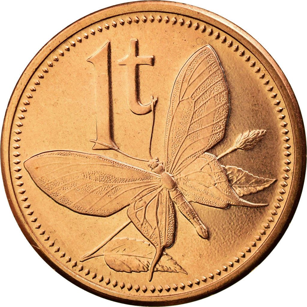 Papua New Guinea Coin Papua New Guinean 1 Toea | Elizabeth II | Paradise Birdwing Butterfly | KM1 | 1975 - 2004