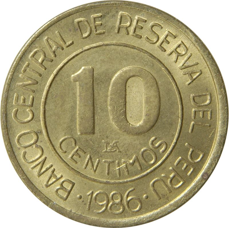 Peru 10 Centimos Coin | Miguel Grau | KM293 | 1985 - 1987