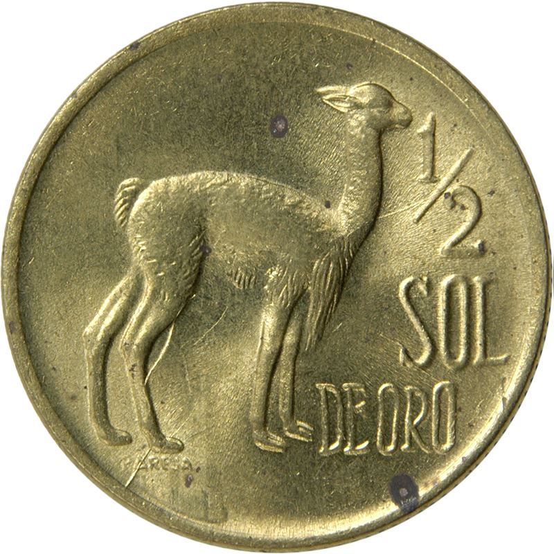 Peru 1/2 Sol de Oro Coin | Small Coat of Arms | Vicuna | KM260 | 1973 - 1975