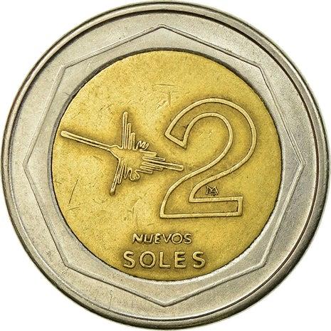 Peru 2 Nuevos Soles 1st type | Peru Shield | hummingbird Coin | KM313 | 1994 - 2009