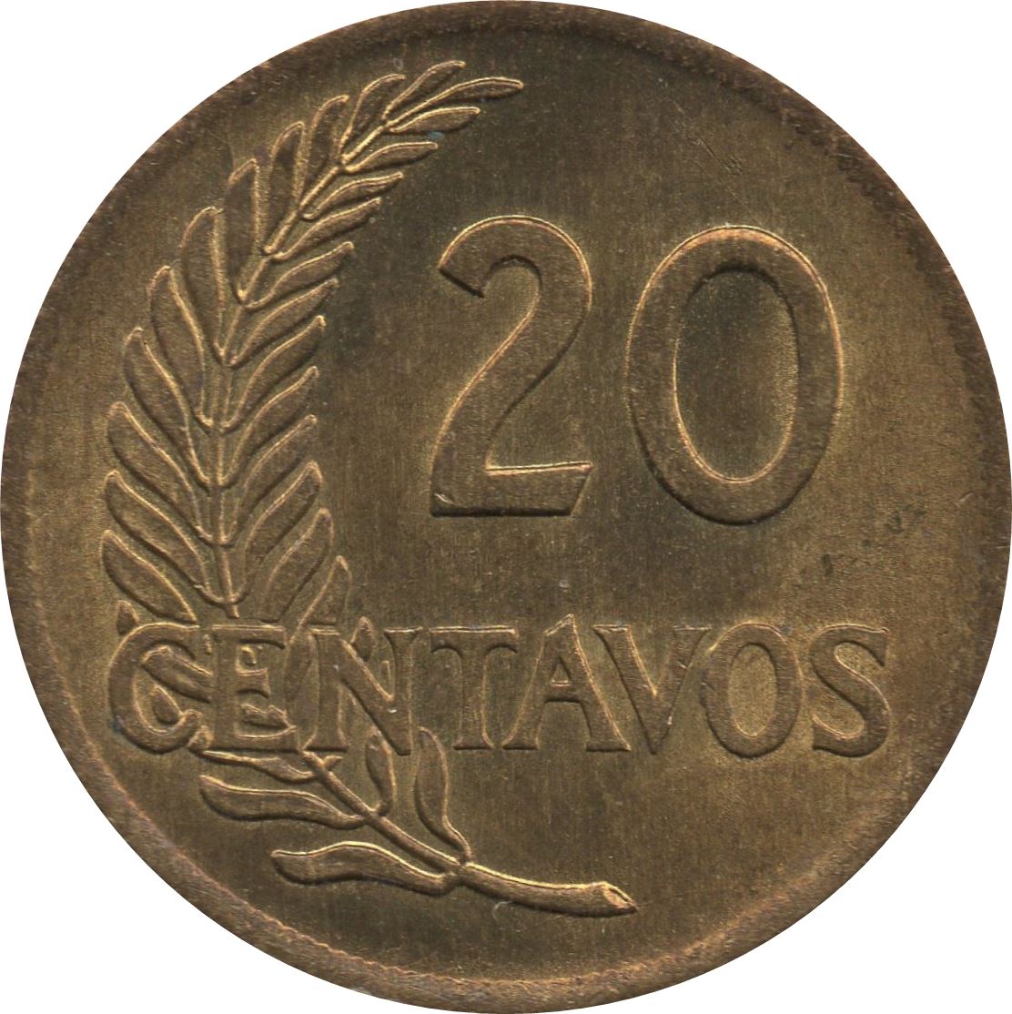 Peru | 20 Centavos Coin | Sprig | KM221.2b | 1951 - 1965