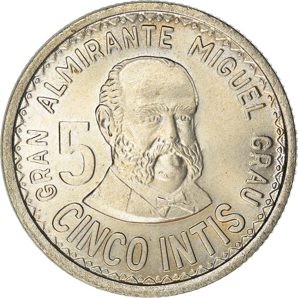 Peru | 5 Intis Coin | Miguel Grau | KM300 | 1985 - 1988