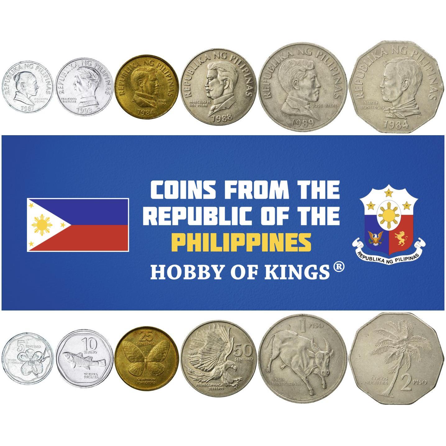 Philippines | 6 Coin Set | 5 10 25 50 Sentimos 1 2 Piso | 1983 - 1994