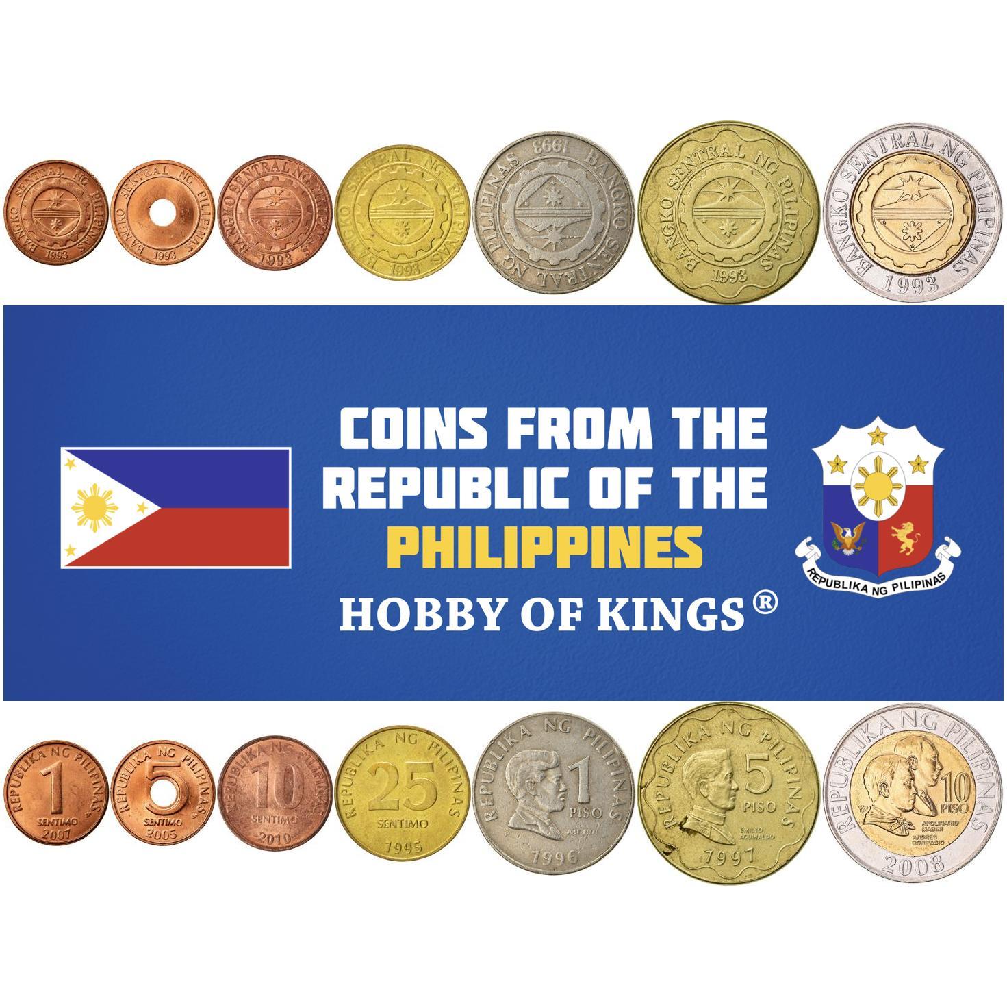 Philippines | 7 Coin Set | 1 5 10 25 Sentimos 1 5 10 Piso | 1995 - 2017