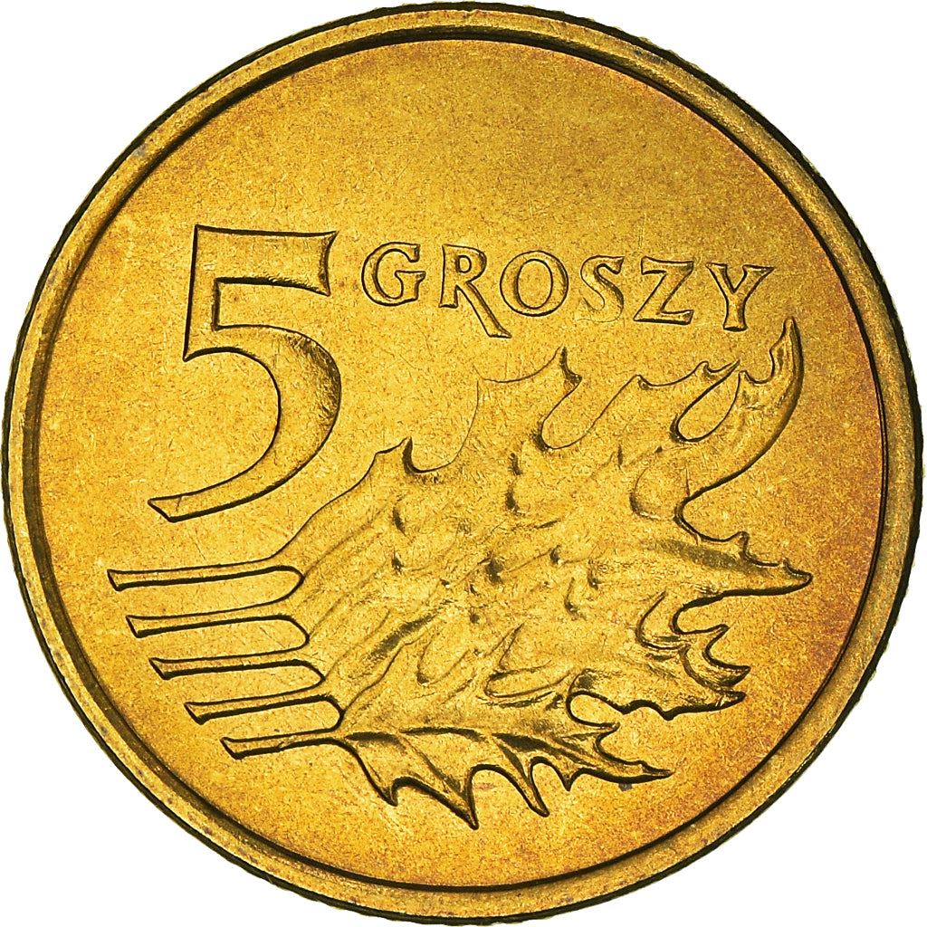 Poland 5 Groszy Coin | Oak Leaves | Polish White Eagle | KM278 | 1990 - 2014