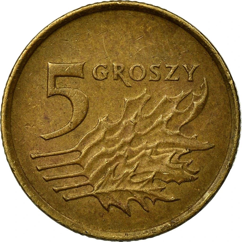 Poland 5 Groszy Coin | Oak Leaves | Polish White Eagle | KM278 | 1990 - 2014