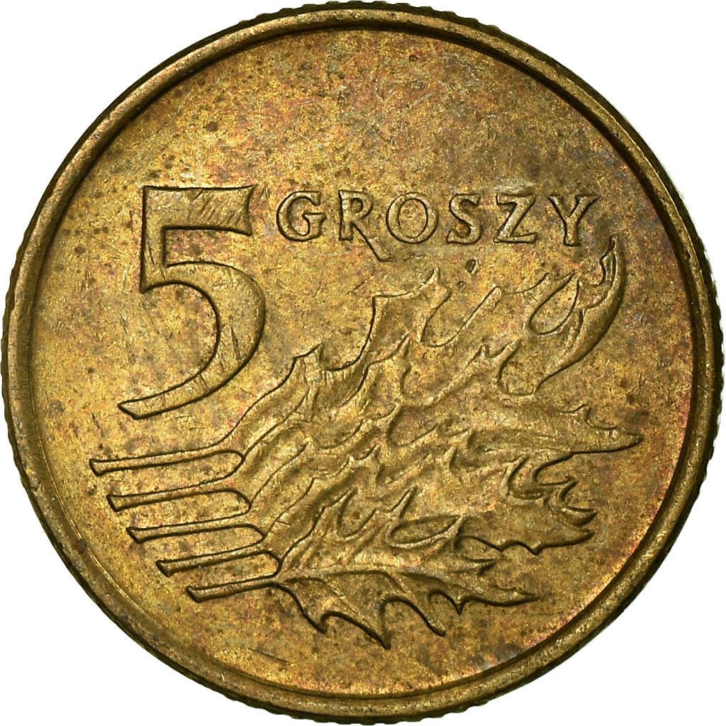 Poland 5 Groszy Coin | Oak Leaves | Polish White Eagle | KM278 | 1990 - 2014