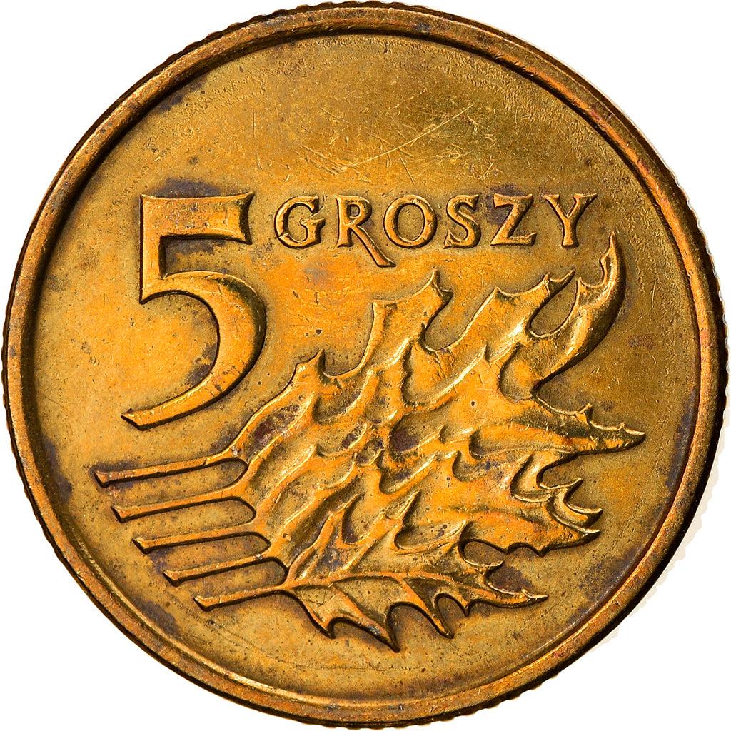 Poland 5 Groszy Coin | Oak Leaves | Polish White Eagle | KM278 | 1990 - 2014