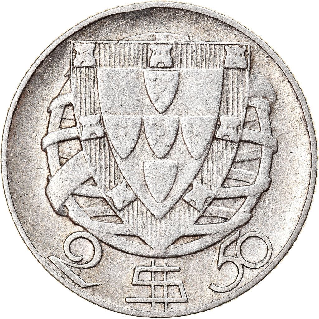 Portugal 2.50 Escudos Coin | Portuguese Ship | Silver | 1932 - 1951