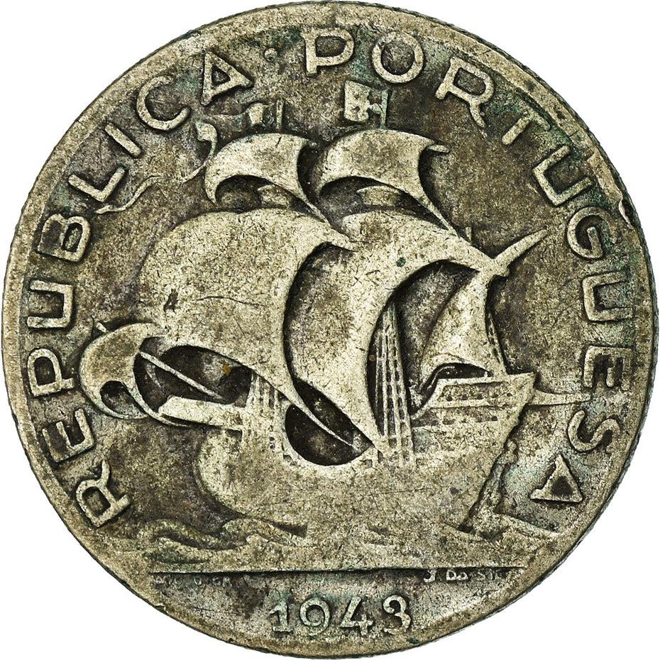 Portugal 2.50 Escudos Coin | Portuguese Ship | Silver | 1932 - 1951