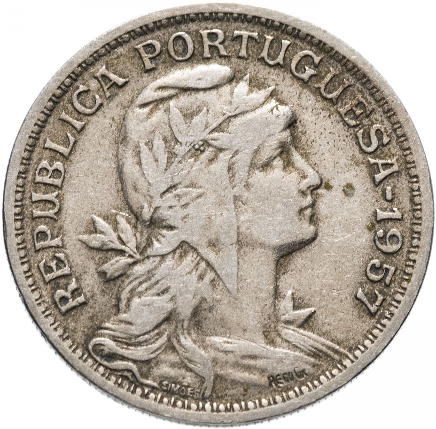 Portugal 50 Centavos Coin | Republic Allegory | KM577 | 1927 - 1968