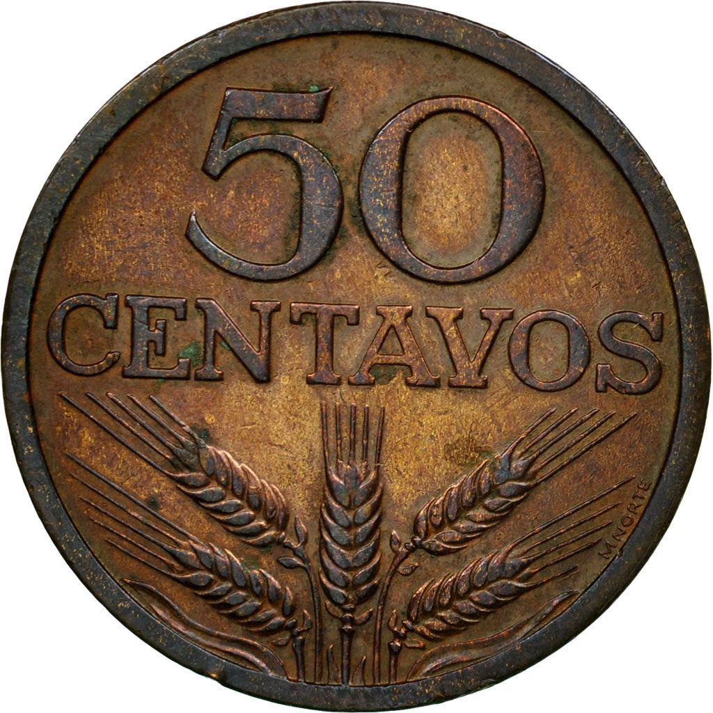 Portugal Coin Portuguese 50 Centavos | Cross | Wheat Ear | KM596 | 1969 - 1979