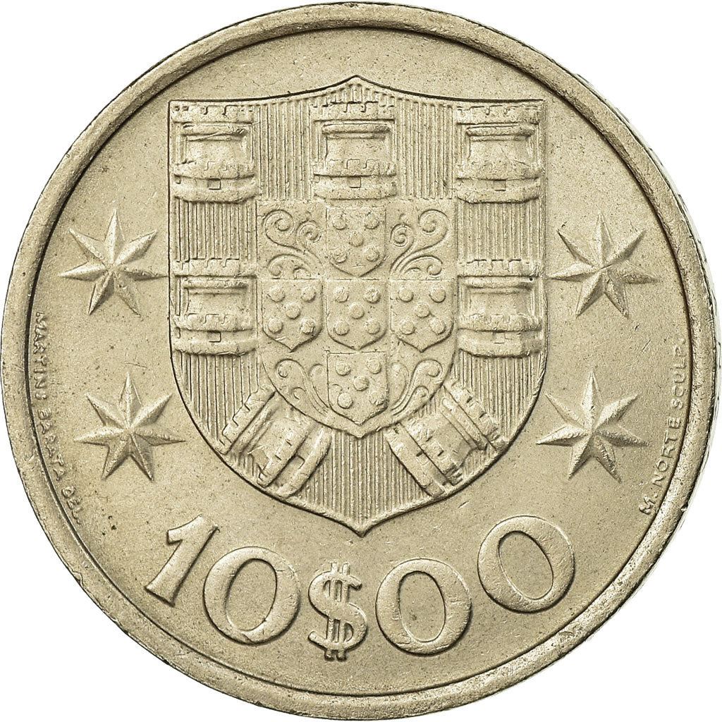 Portuguese 10 Escudos Coin | Ship | Stars | KM600 | 1969 - 1974