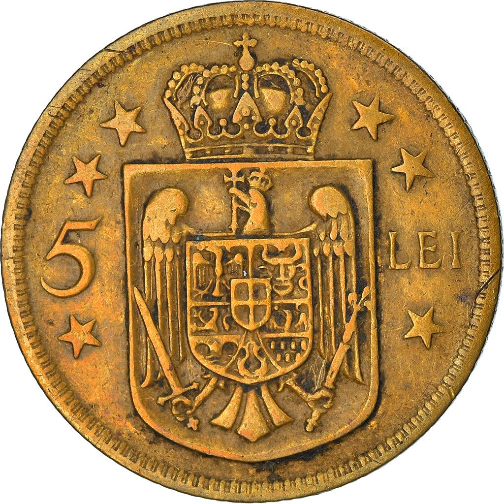 Romania | 5 Lei Coin | King Mihai I | Shield | KM48 | 1930