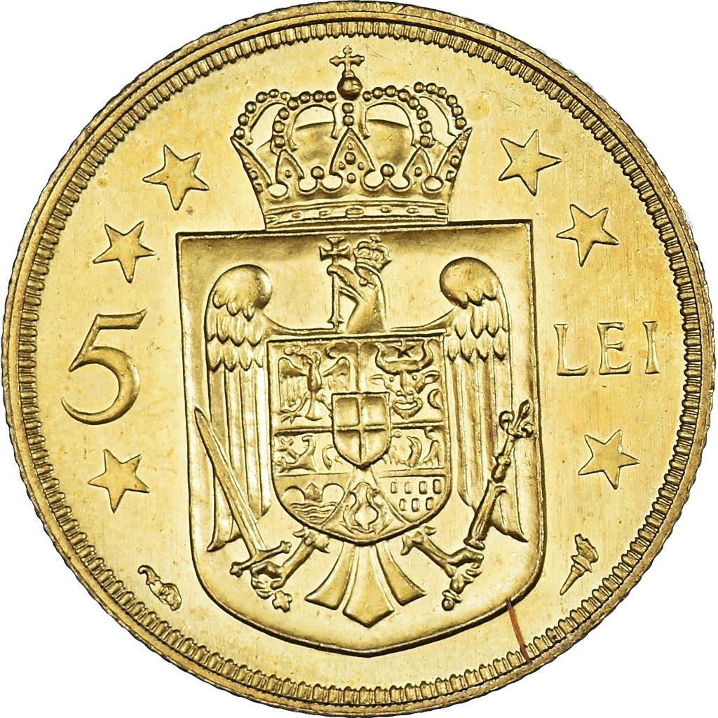 Romania | 5 Lei Coin | King Mihai I | Shield | KM48 | 1930