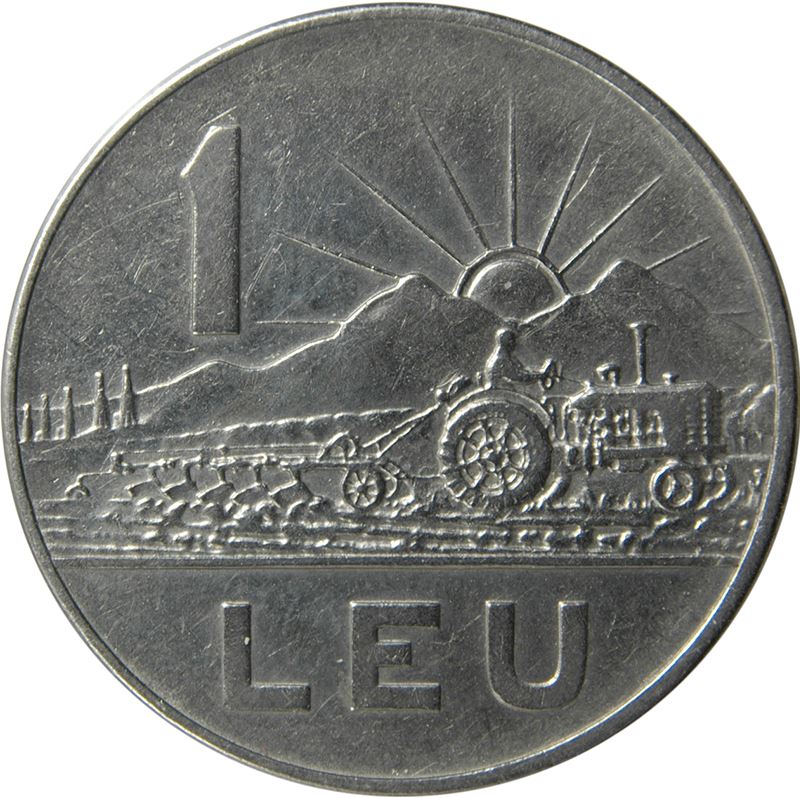 Romania Coin | 1 Leu | Tractor | Sun | Mountains | KM95 | 1966