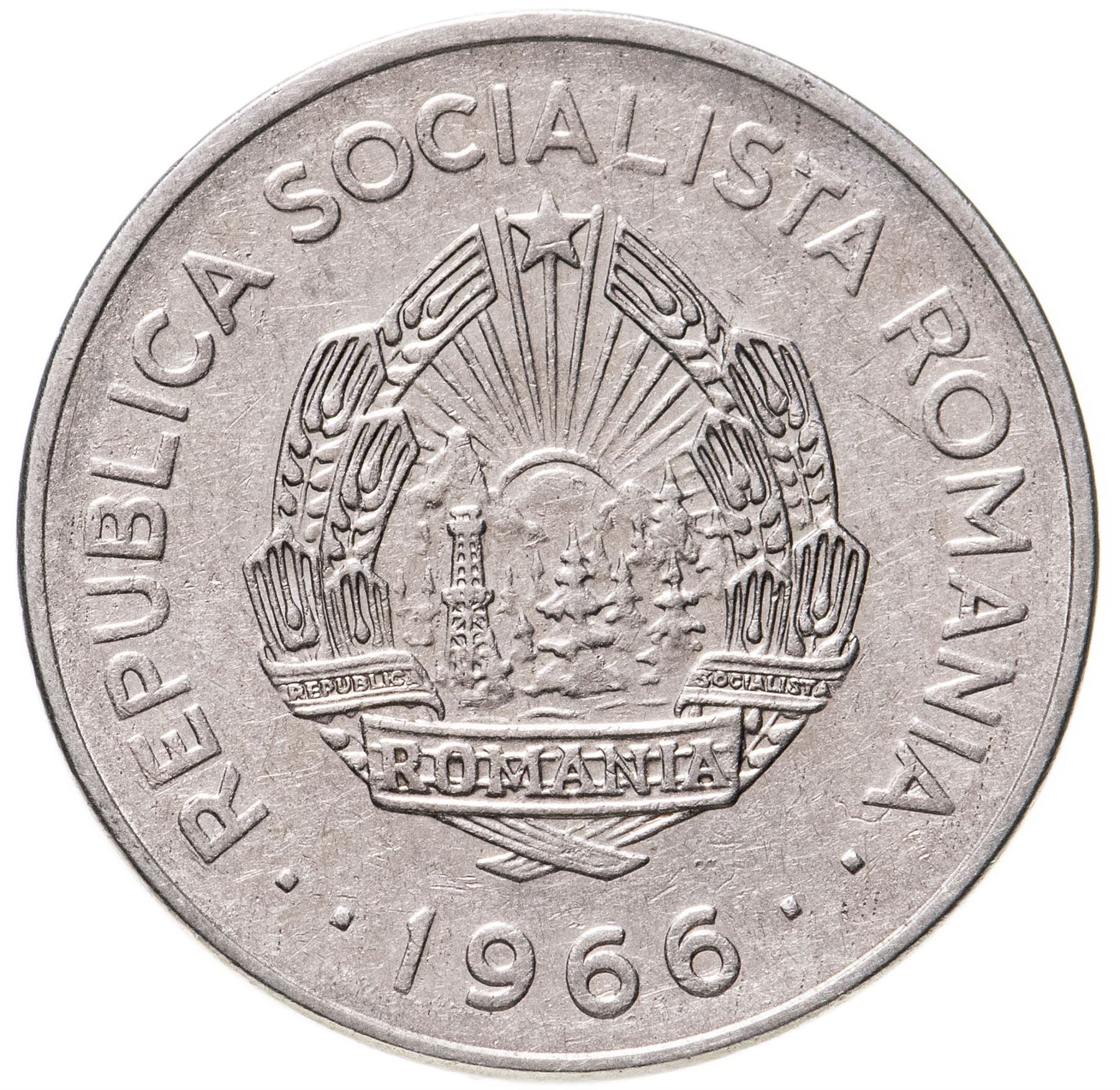 Romania Coin | 1 Leu | Tractor | Sun | Mountains | KM95 | 1966