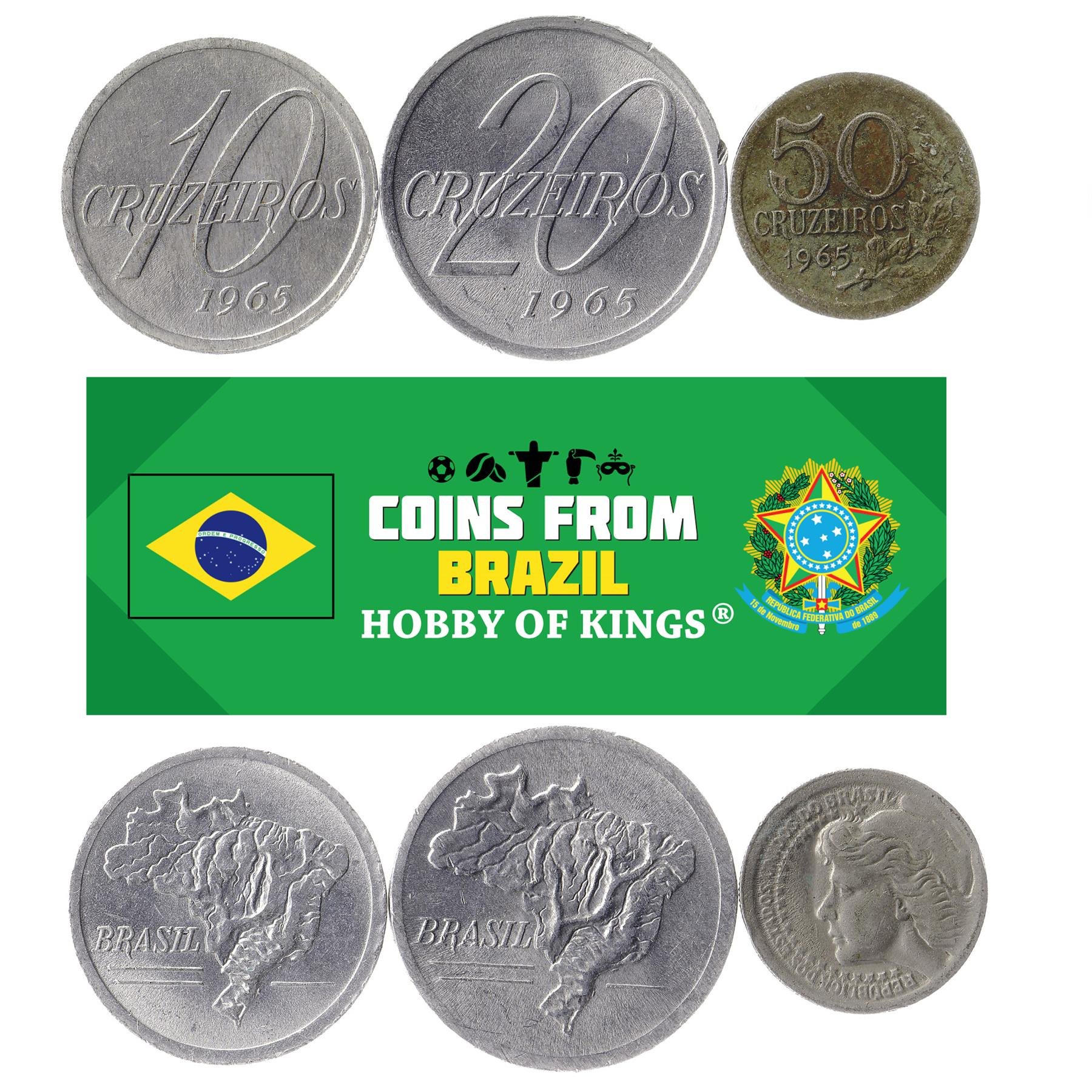 Set 3 Coins Brazil 10 20 50 Cruzeiros 1965