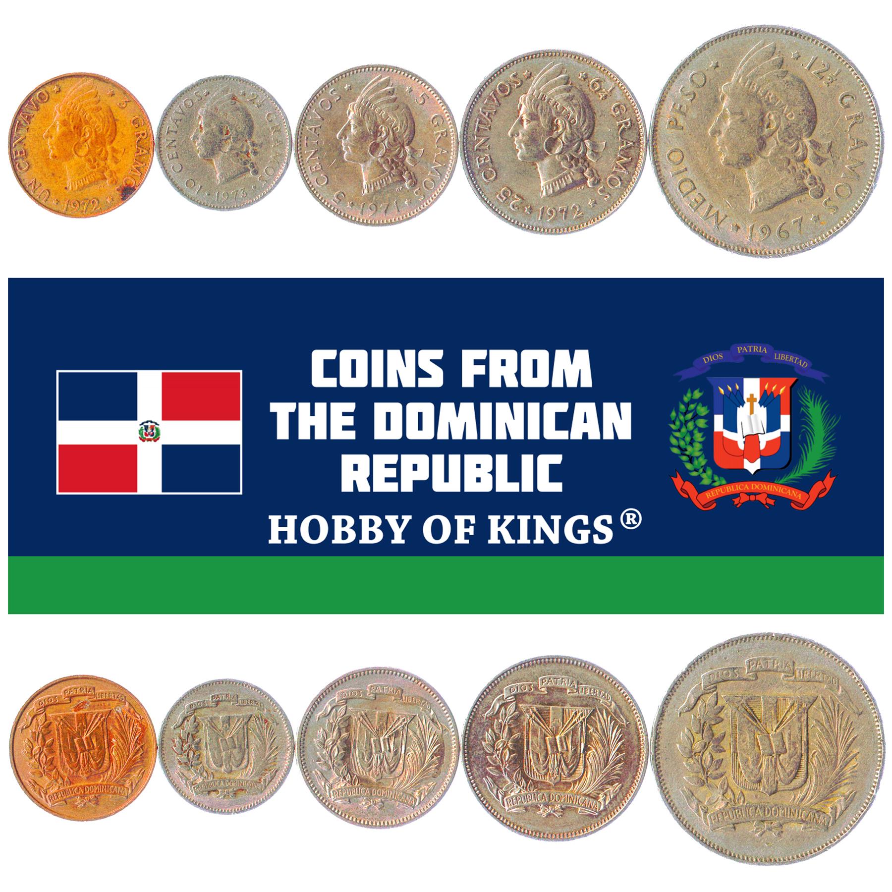 Set 5 Coins Dominican Republic 1 5 10 25 Centavos 1/2 Peso 1967 - 1975