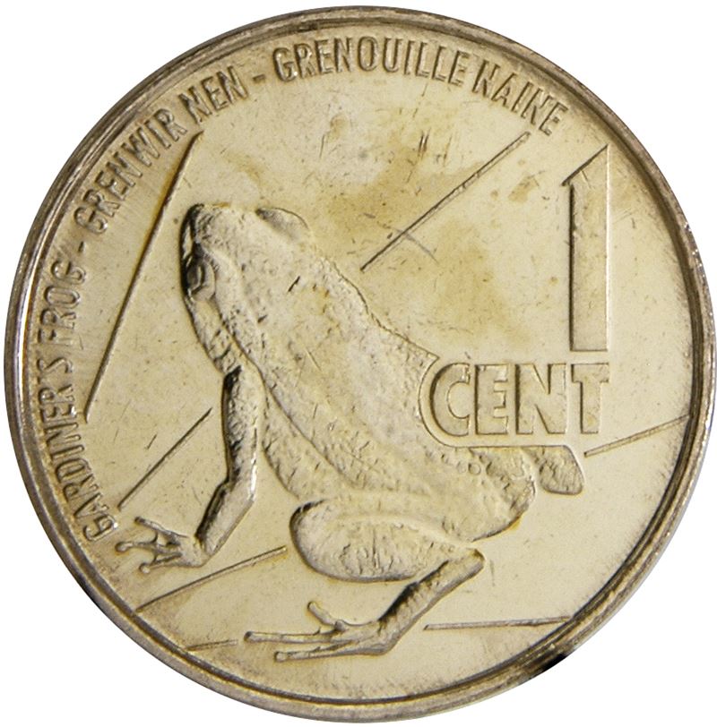 Seychelles 1 Cent Coin | Gardiner's Frog | Seychelles Flag | 2016