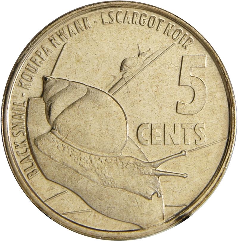 Seychelles | 5 Cents Coin | Black snails | KM:177 | 2016 - 2022