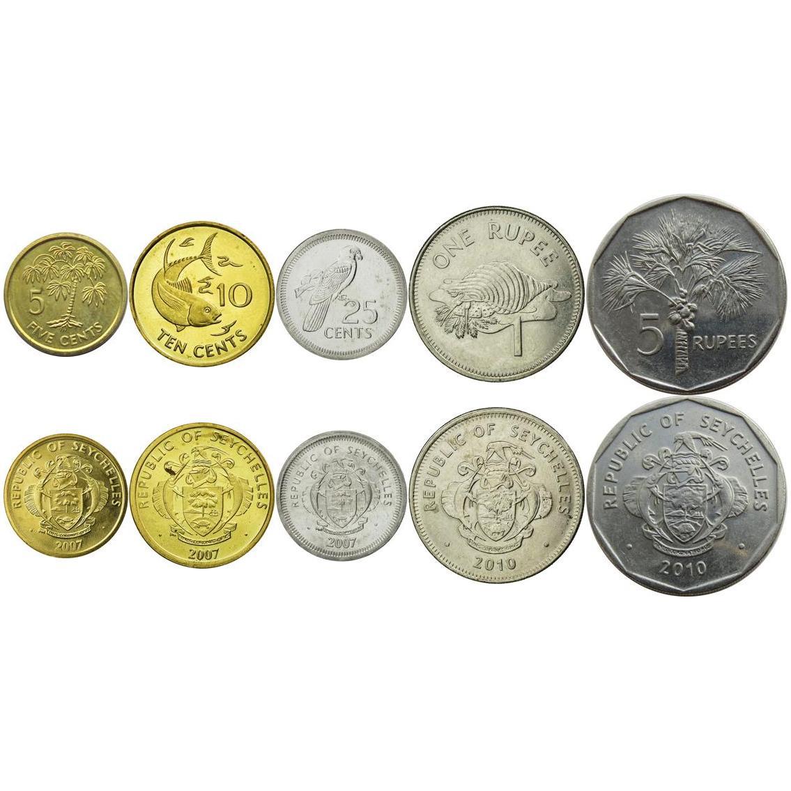 Seychelles | 5 Coin Set | 5 10 25 Cents 1 Rupee 5 Rupees | 1993 - 2012