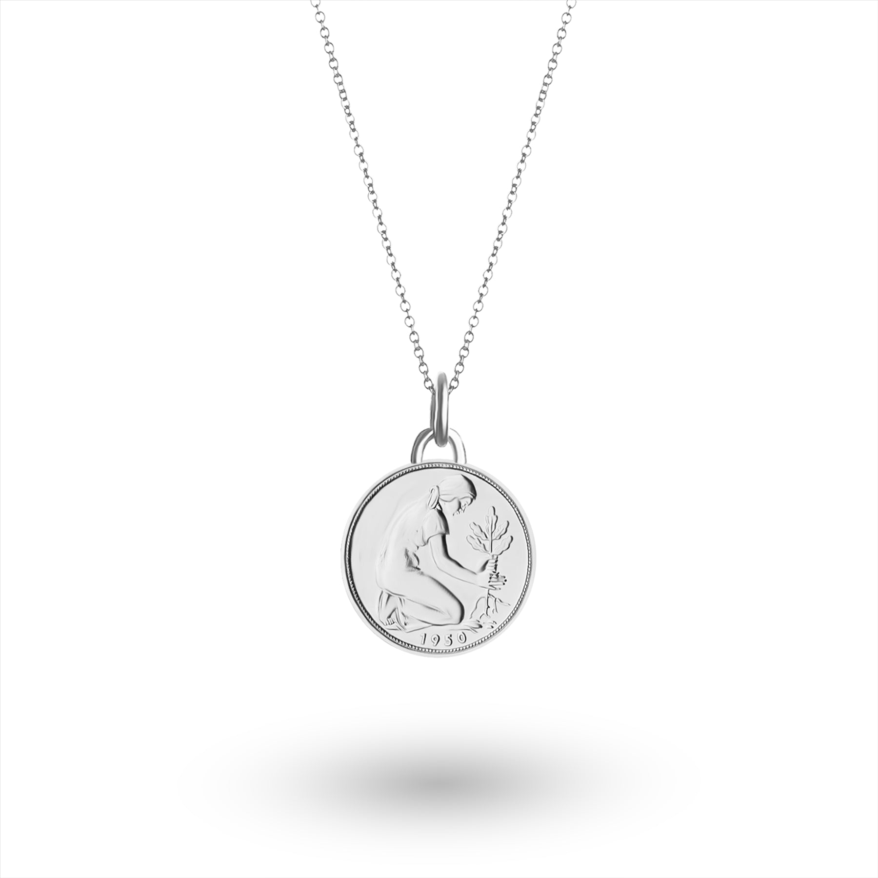 Silver Plated Genuine German 50 Pfennigs Coin Necklace | Medallion | 1950 - 2001