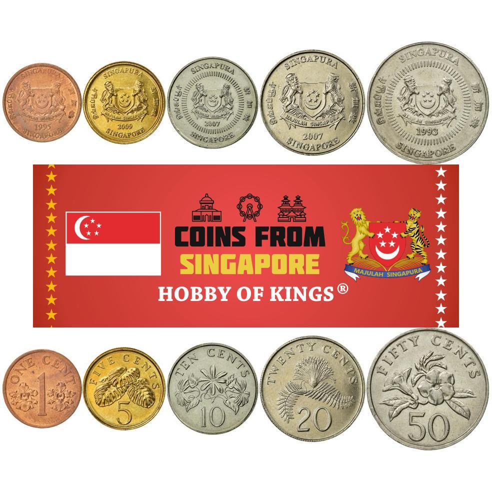 Singapore | 5 Coin Set | 1 Cent 5 10 20 50 Cents | Orchid | Fruit salad plant | Jasmine flowers | Puff plant frond | Yellow allamanda | 1992 - 2012