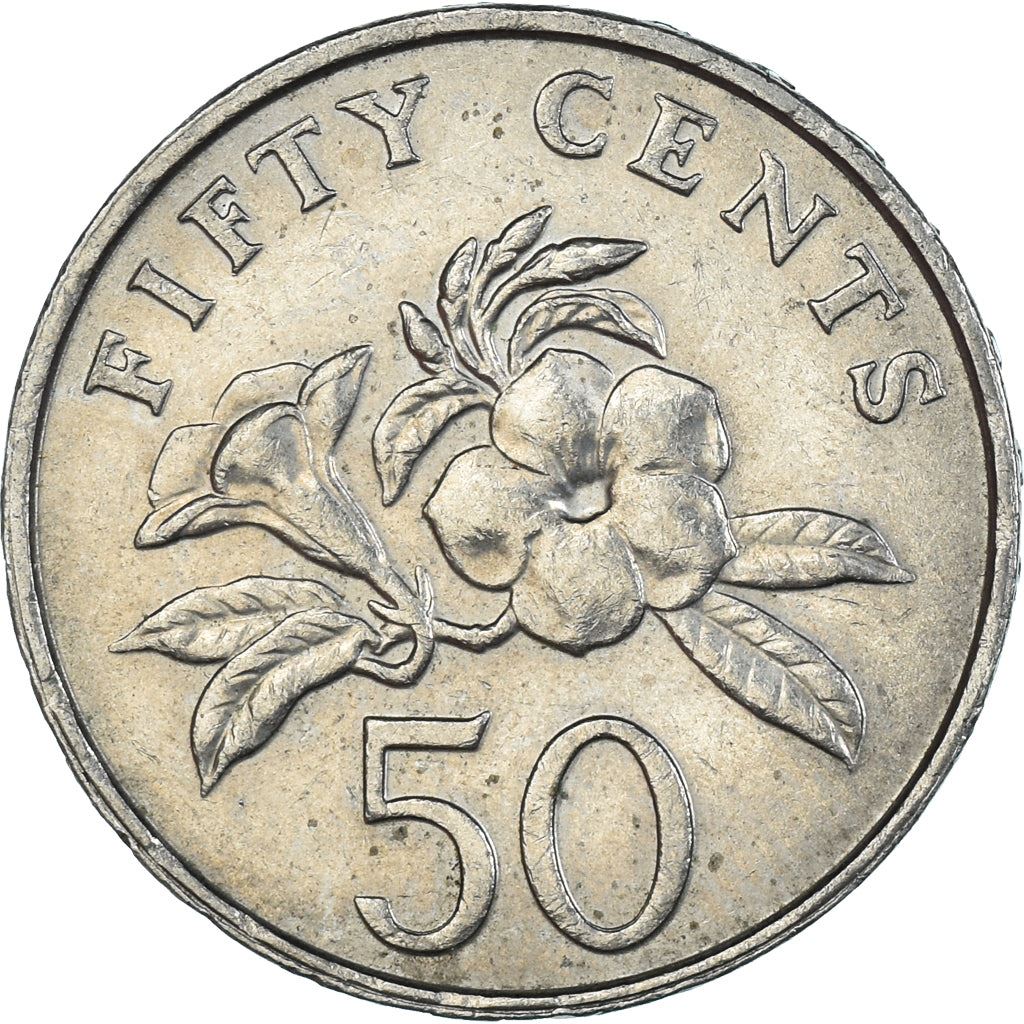 Singapore | 50 Cents Coin | Yellow allamanda flower | Km:53 | 1985 - 1991