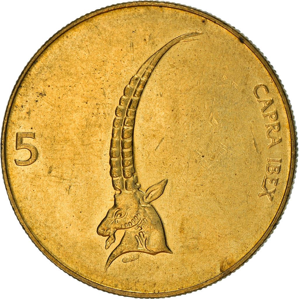 Slovenia 5 Tolarjev Coin | Alpine Ibex | KM6 | 1992 - 2006