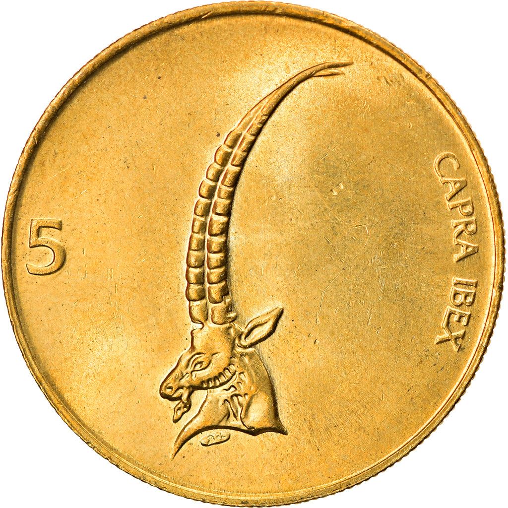 Slovenia 5 Tolarjev Coin | Alpine Ibex | KM6 | 1992 - 2006