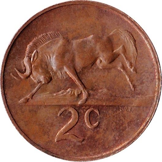 South Africa 2 Cents Coin | Afrikaans Legend - SUID-AFRIKA | KM66.2 | 1965 - 1969