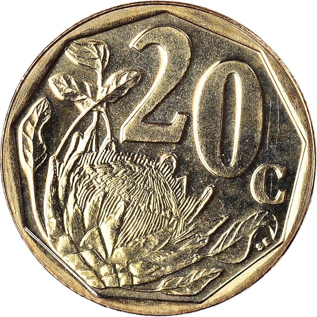 South Africa | 20 Cents Coin | Flowers | King Protea | Km:270 | 2002