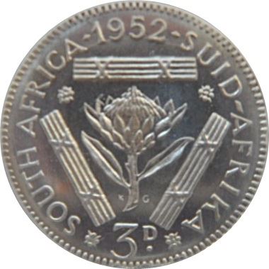 South Africa 3 Pence Coin | George VI | KM35.2 | 1951 - 1952