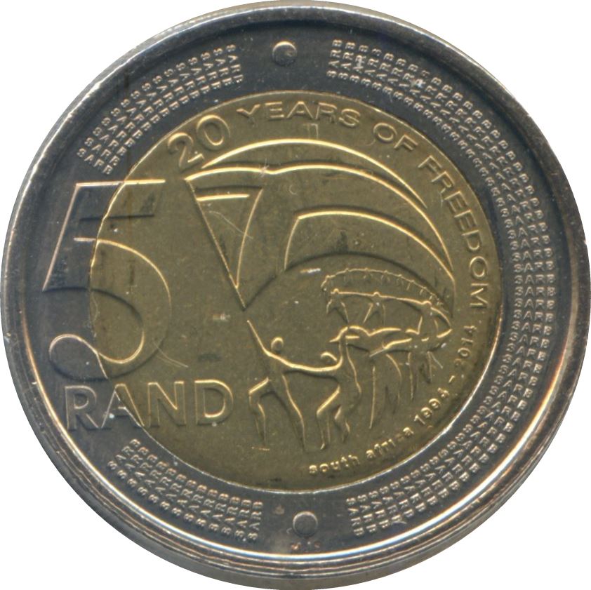 South Africa 5 Rand Coin | 20 Years Freedom | 2014