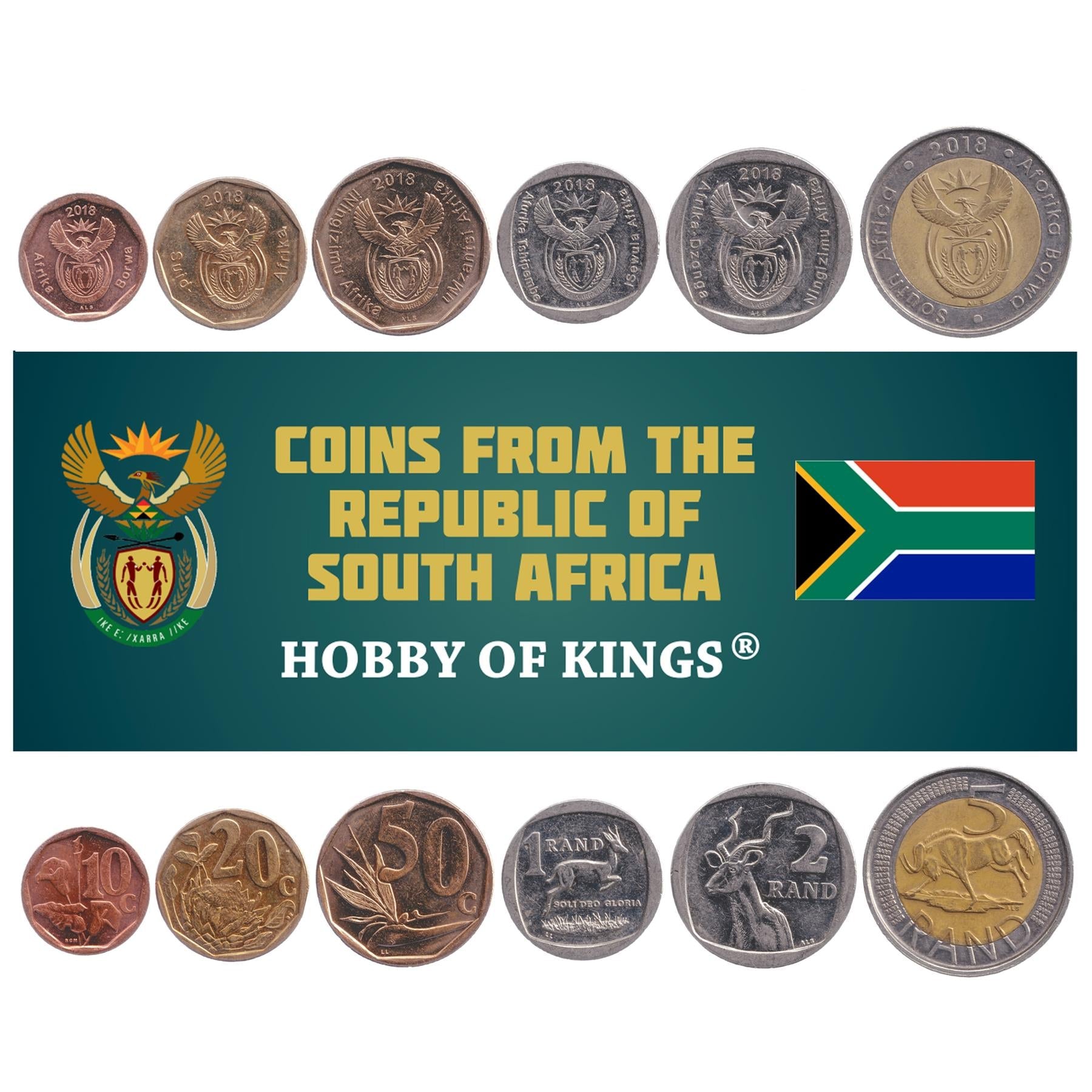 South Africa 6 Coin Set | 10 20 50 Cents 1 2 5 Rand | 2018