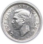 South Africa 6 Pence Coin | George VI SOUTH AFRICA - SUID AFRIKA | KM36.1 | 1948 - 1950