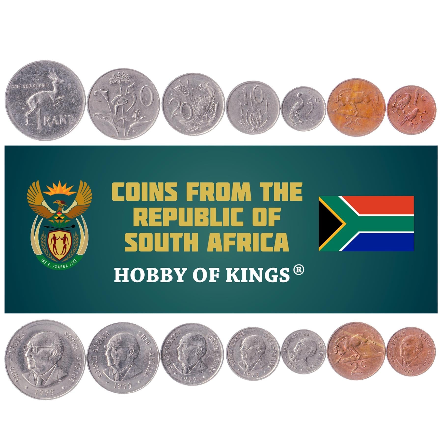 South Africa 7 Coin Set | 1 2 5 10 20 50 Cents 1 Rand | Nicolaas Johannes Diederichs | 1979