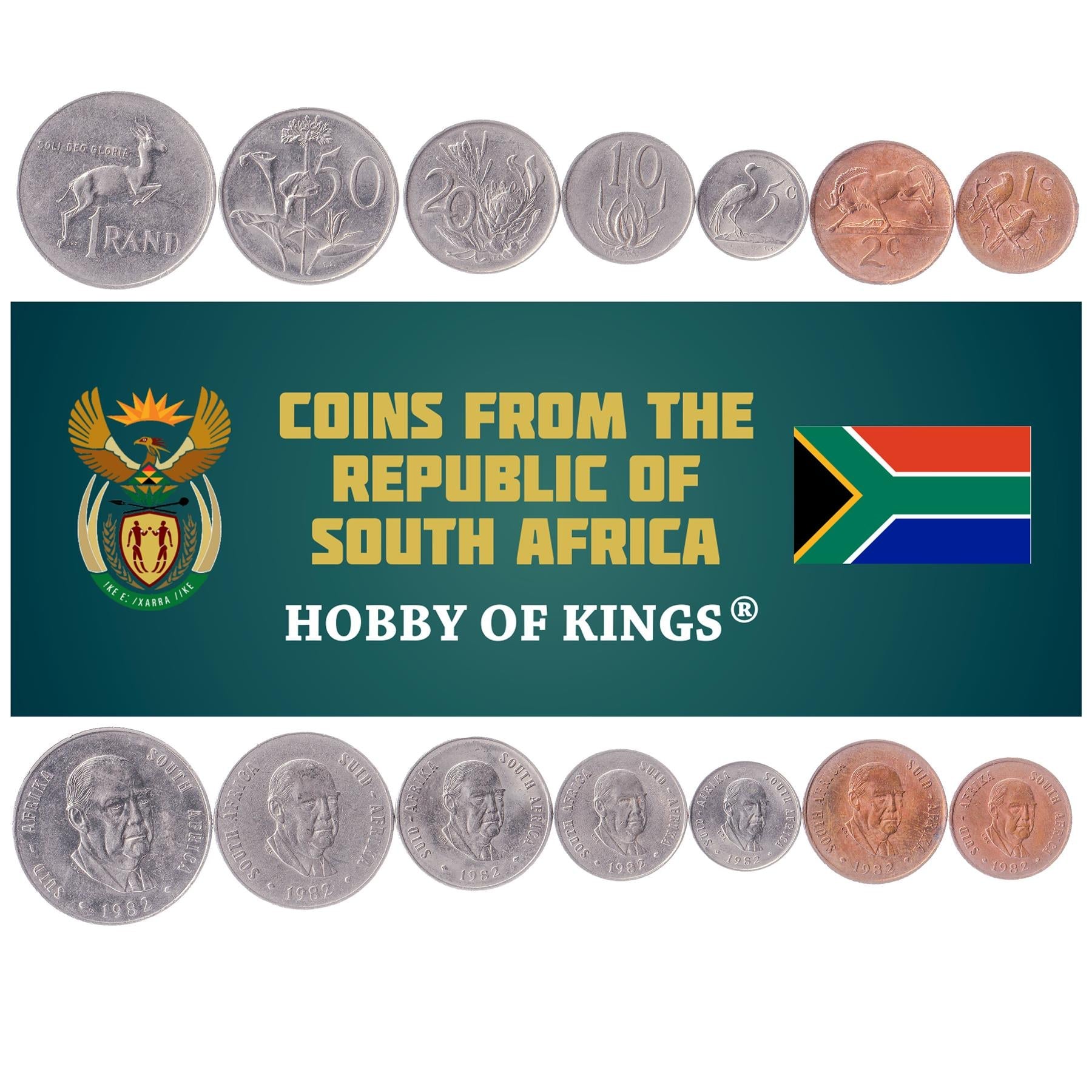 South Africa 7 Commemorative Coin Set | 1 2 5 10 20 50 Cents 1 Rand | John Vorster | 1982