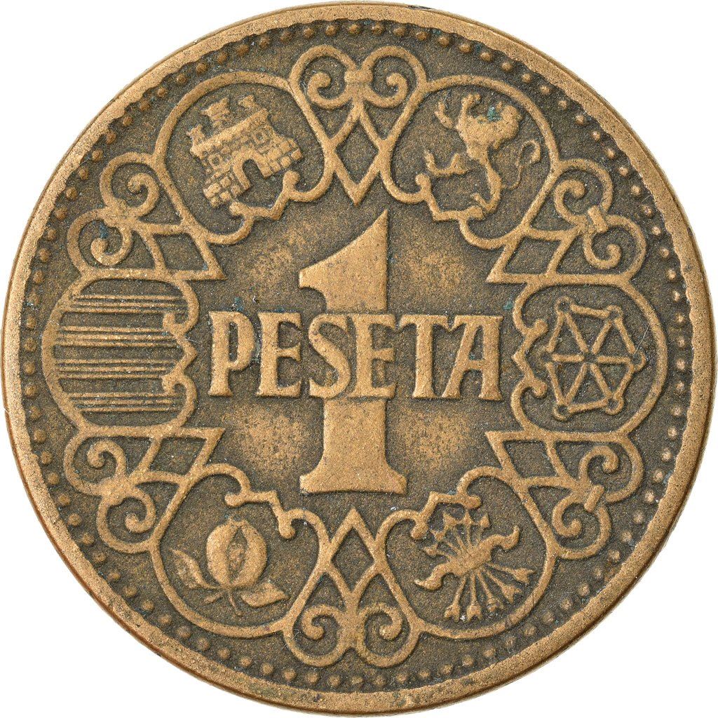 Spain 1 Peseta Coin KM767 1944 Map