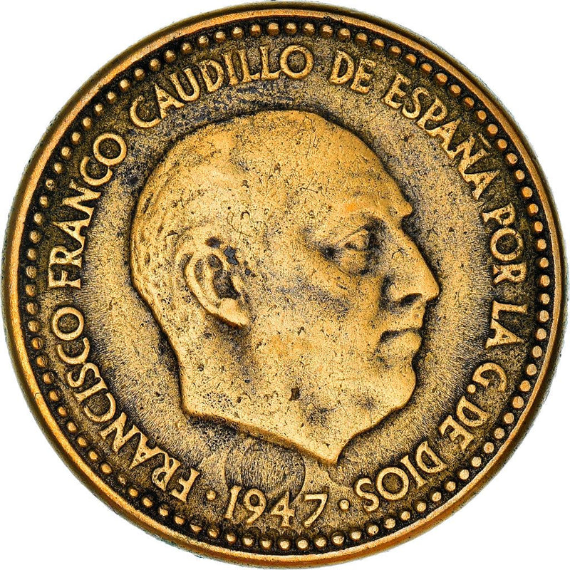 Spain 1 Peseta - Francisco Franco 1st portrait Coin KM775 1946 - 1963