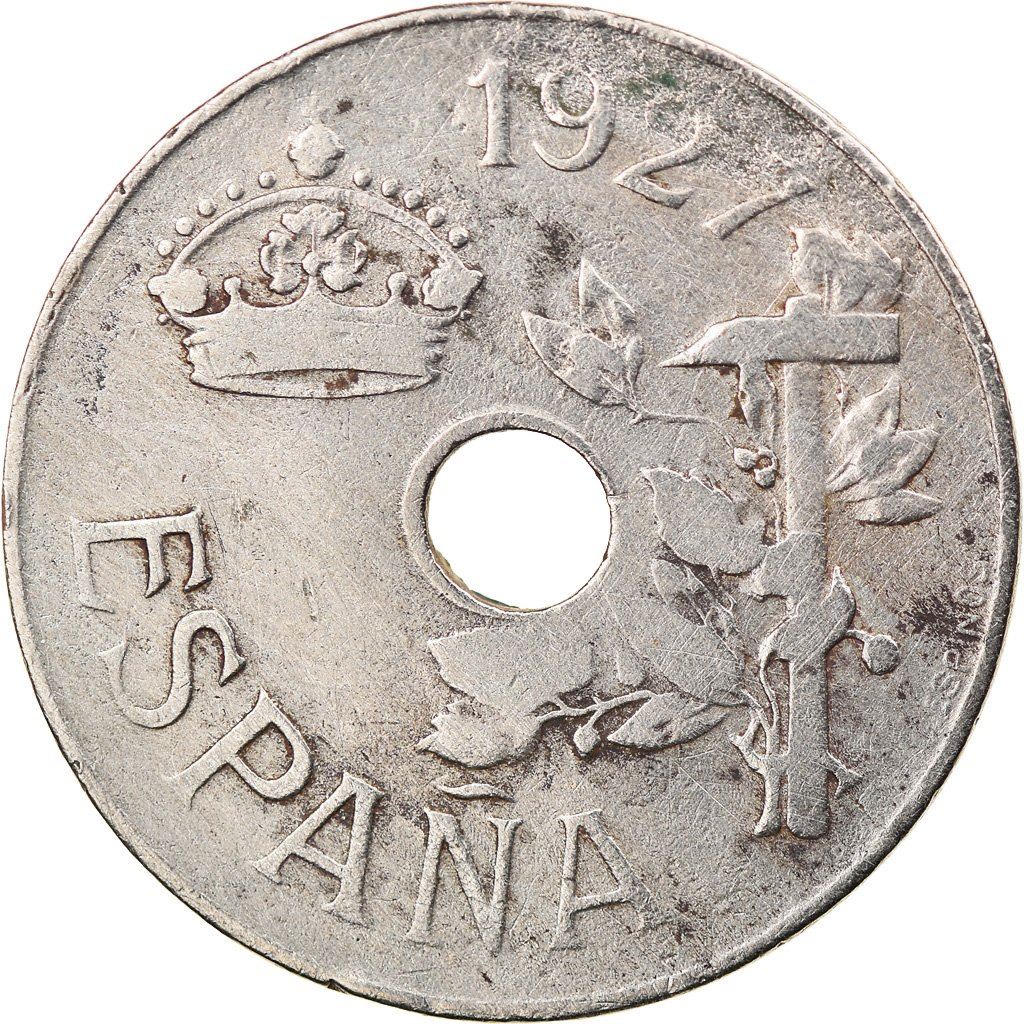 Spain | 25 Centimos Coin | KM742 | Hammer | Hole | 1927