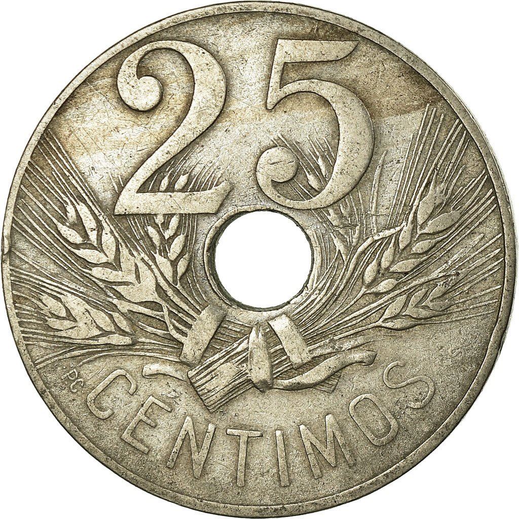 Spain | 25 Centimos Coin | KM742 | Hammer | Hole | 1927